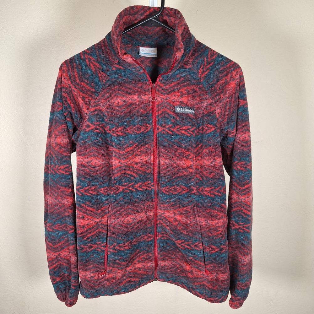 Columbia Y2K Pink Geometric Aztec Fleece Multicolor Soft Granola Zip Up Small
